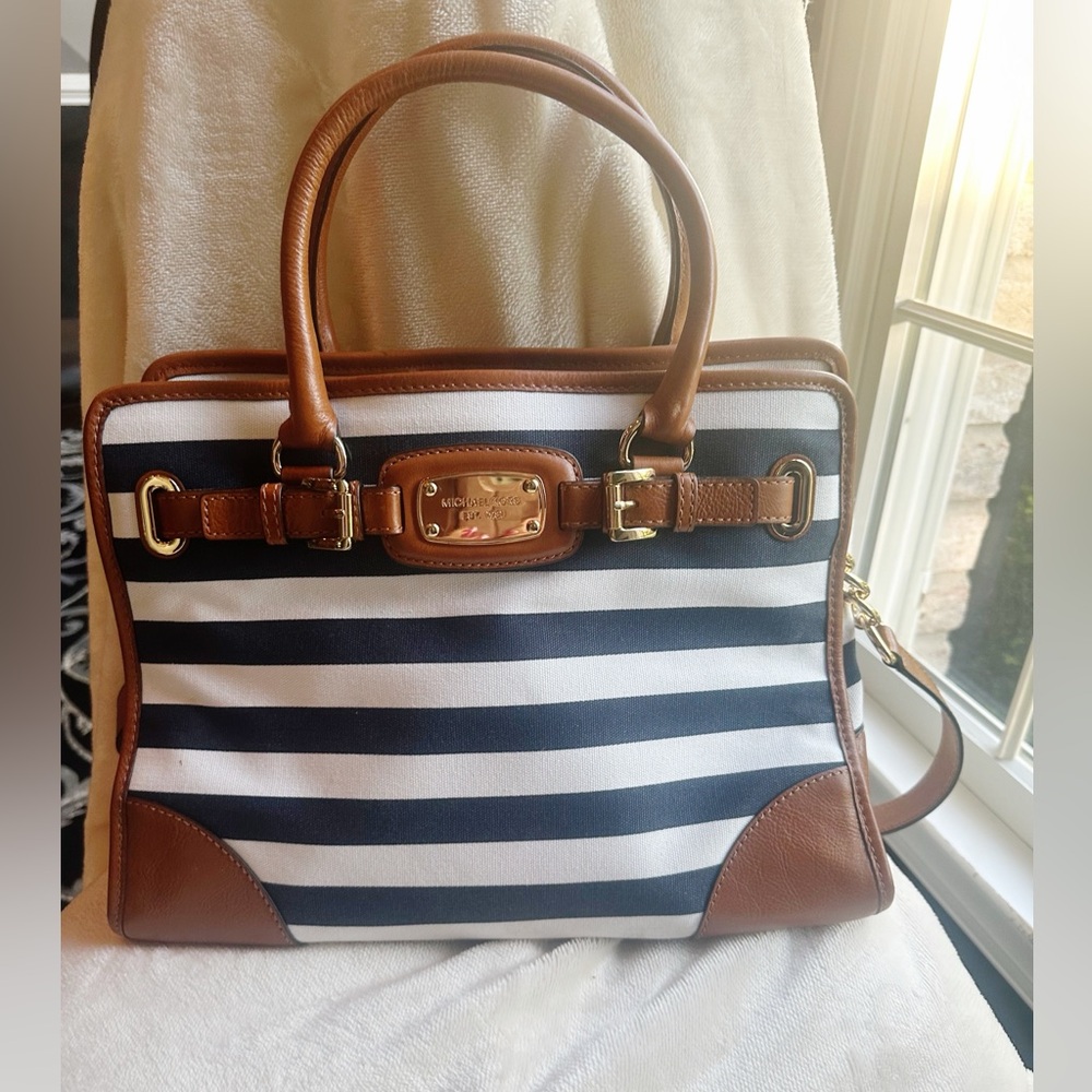 NWOT Michael Kors Hamilton Navy and White Striped Bag